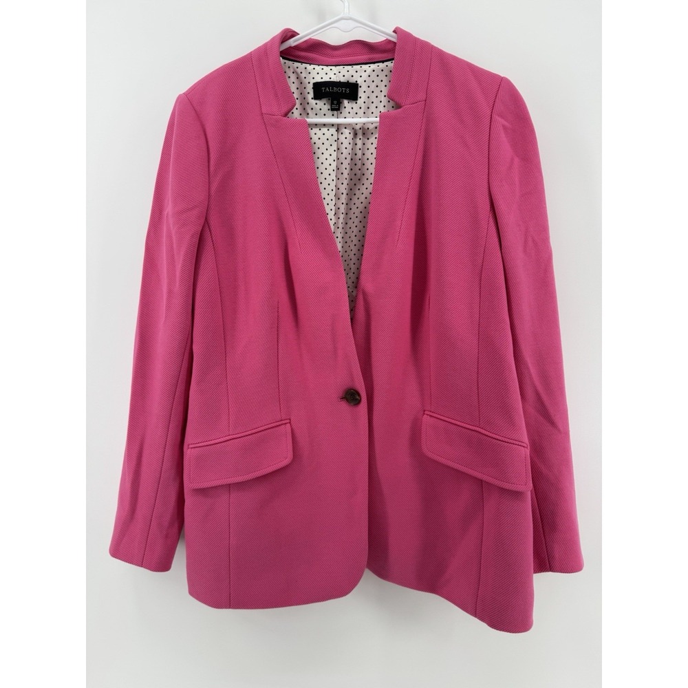 Talbots Textured Single Button Blazer Jacket Barbie Pink Casual Career Sz 12